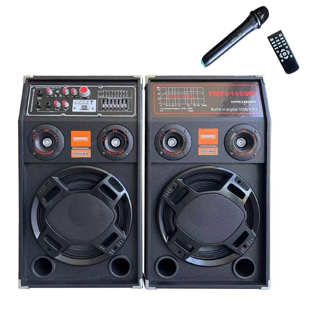 Set 2 Boxe, At Performance, Profesionale Active Smart Bass 284, 600W, Functie Bluetooth, SD Card, USB, Jocuri de lumini, Amplificator si Egalizator, Microfon Wireless + Telecomanda